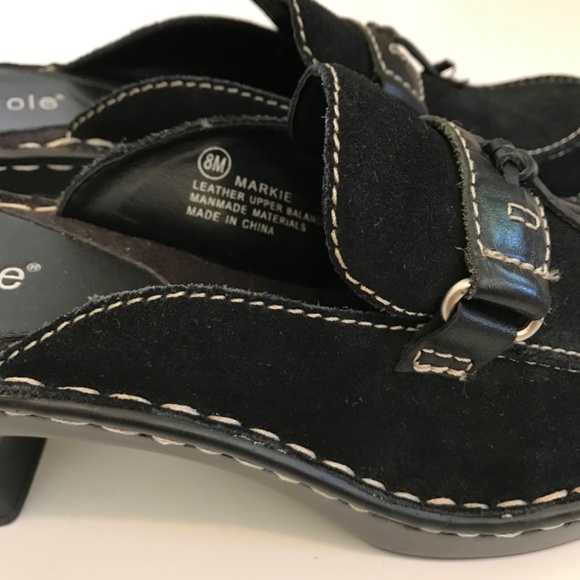 NICOLE Platform Mule Clogs Leather Black Slip On Heeled Clogs Markie Size 8 - Picture 5 of 16